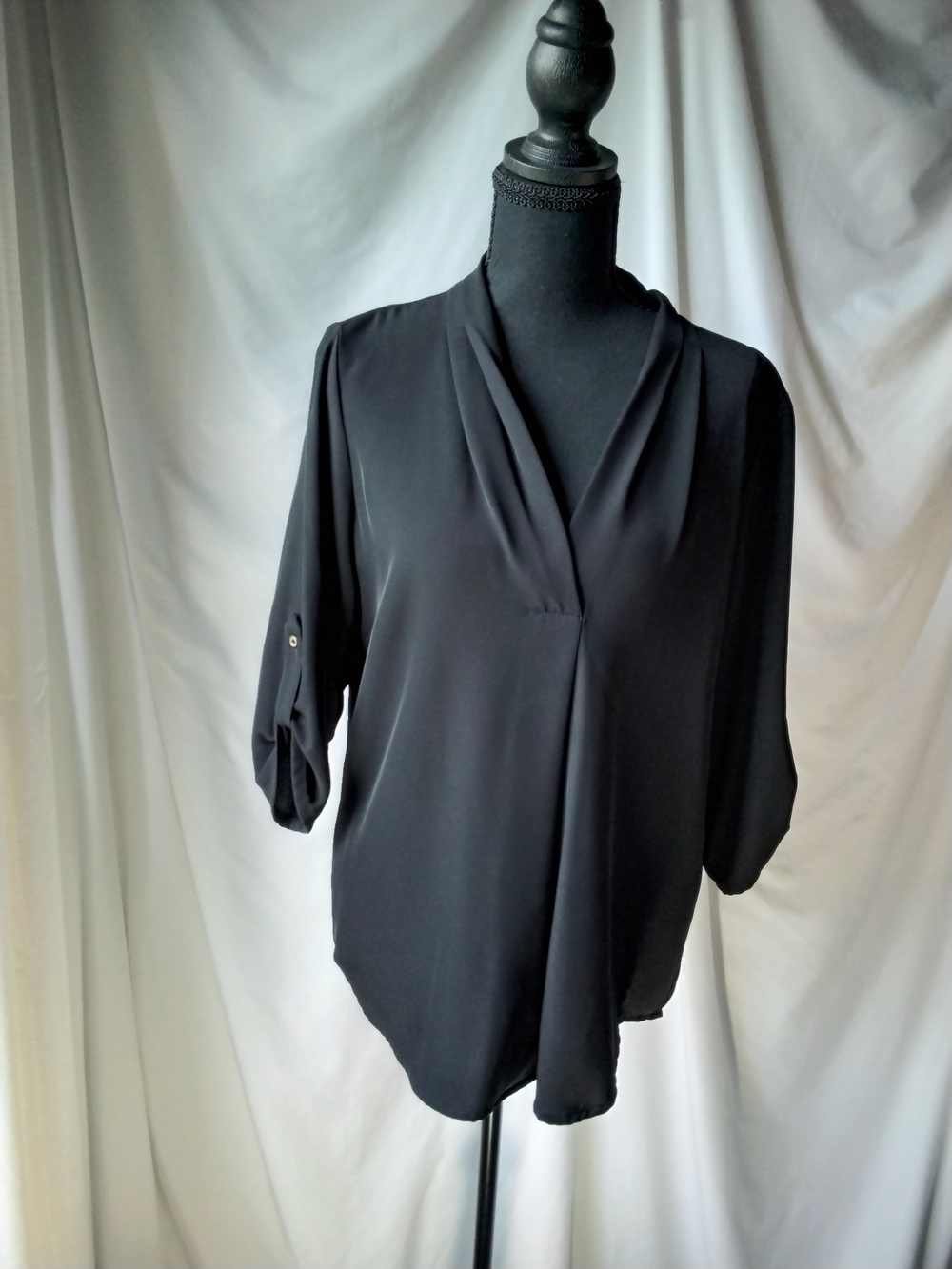 Calvin Klein Black Draped V-Neck Blouse